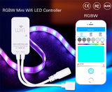 Regulador de tamaño reducido que permite controlar la intensidad, color, modos, grupos, escenas  y tiempos de encendido de las tiras LED RGBW. Conectividad WiFi mediante APP a través del smartphone y compatible con Alexa (el control por voz de Amazon).