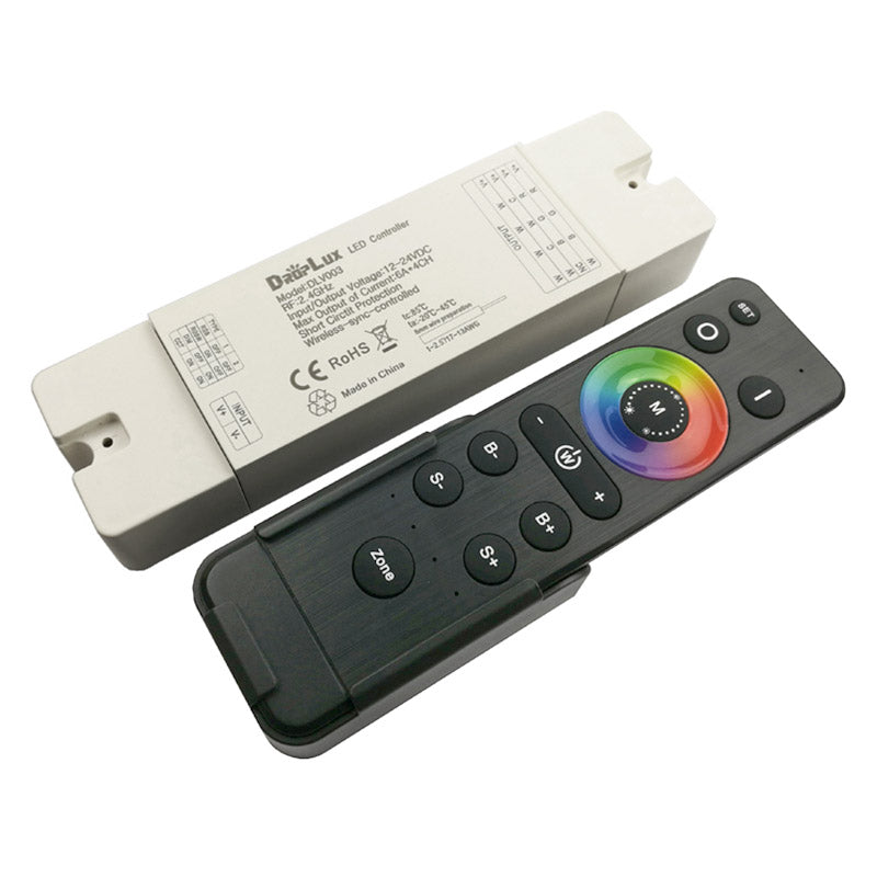 Mando a distancia RF 2.4Ghz. En combinación con un controlador compatible permite el control de cualquier tipo de tira led RGBW, RGB, CCT DUAL y MONO. Permite controlar hasta 4 zonas diferentes. Con teclado táctil.