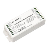 Amplificador de señal para tiras LED hasta 5 canales, para tiras monocolor, blanco dual, RGB o RGB+CCT. Necesario para instalación de tiras LED que superen los 8 metros de longitud o donde la señal necesita más potencia.