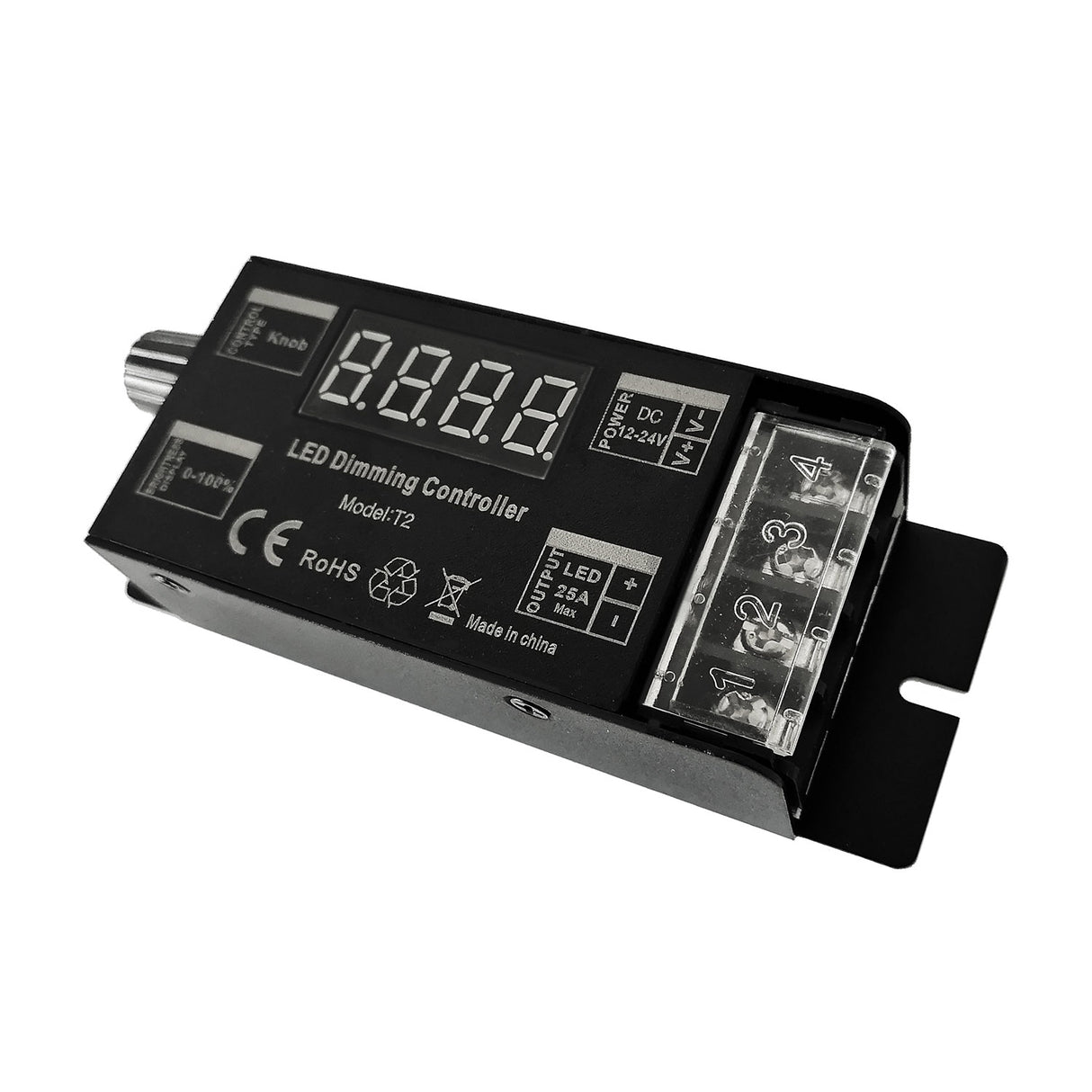 Controlador de alta potencia 25A para tiras led MONO. Dispone de rueda manual y sincronización RF. Con display digital y autosincronización, transmite los comandos recibidos al resto de controladores a su alcance (20m) aumentando significativamente la distancia de la instalación. 