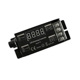 Controlador de alta potencia 25A para tiras led MONO. Dispone de rueda manual y sincronización RF. Con display digital y autosincronización, transmite los comandos recibidos al resto de controladores a su alcance (20m) aumentando significativamente la distancia de la instalación. 