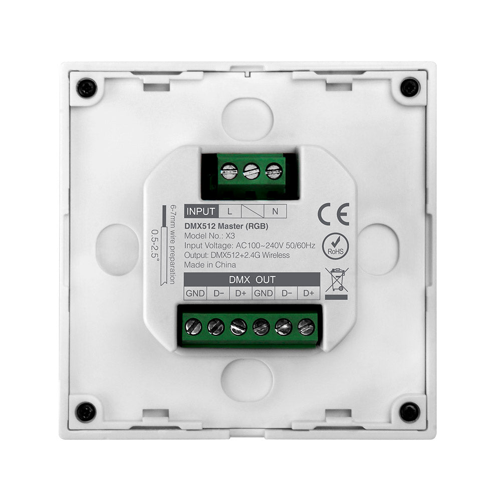Master DMX512 y soporte RDM, RGB. Permite el control de hasta 4 zonas de forma independientes o conjunta. Con emisor de comandos RF para control con mando a distancia y WiFi APP (opcional).