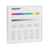 Master DMX512 y soporte RDM, RGBW. Permite el control de hasta 4 zonas de forma independientes o conjunta. Con emisor de comandos RF para control con mando a distancia y WiFi APP (opcional).