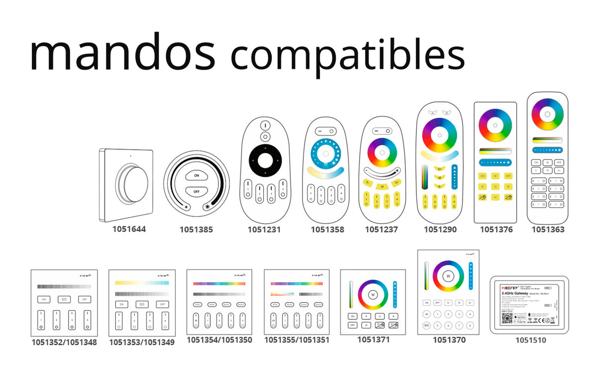 Control profesional con protección IP67 para cualquier tipo de tira led RGB+CCT, RGBW, RGB, CCT DUAL y MONO. En combinación del mando a distancia LD1051363 permite controlar hasta 8 zonas diferentes o con App con su conectividad WiFi incorporada. Con autosincronización, transmite los comandos recibidos al resto de controladores a su alcance (30m) aumentando significativamente la distancia de la instalación. 