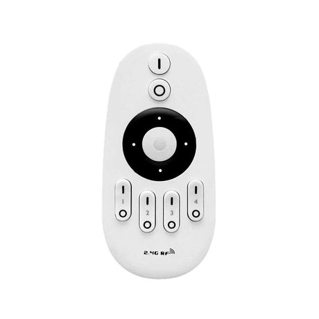 Kit que incluye controlador RF 2.4Ghz + mando a distancia para tiras de blanco dual CCT. Puede realizar el control de cuatro zonas diferentes y realizar los grupos y combinaciones que se requieran. Funciona a través de un receptor de RF que dispone de un radio de acción de 30 metros.