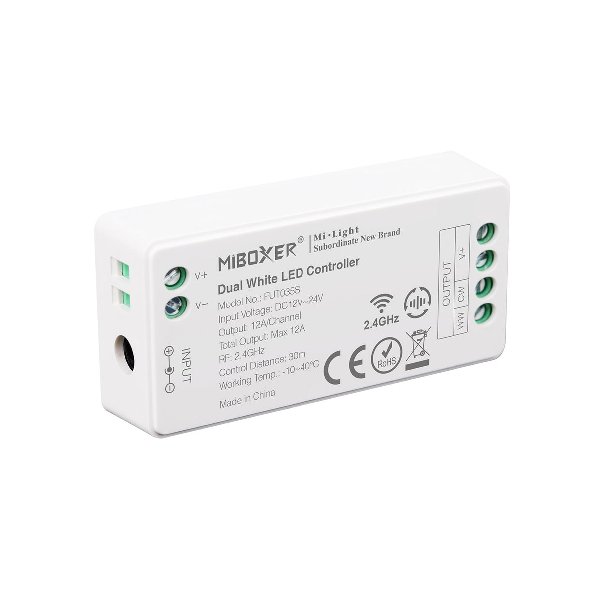 Kit que incluye controlador RF 2.4Ghz + mando a distancia para tiras de blanco dual CCT. Puede realizar el control de cuatro zonas diferentes y realizar los grupos y combinaciones que se requieran. Funciona a través de un receptor de RF que dispone de un radio de acción de 30 metros.