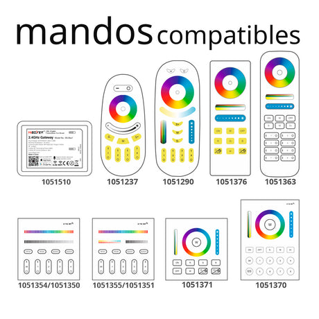 El nuevo controlador RGB de 4 zonas permite controlar hasta 4 zonas diferentes de tiras led RGB con una potencia de 12A (6A por canal). Con auto-transmisión entre los demás controladores con lo que se consiguen distancias sin límites y compatible con una amplia gama de mandos a distancia RF de mano, pared, APP, Wifi, Amazon Alexa y Google Assistant