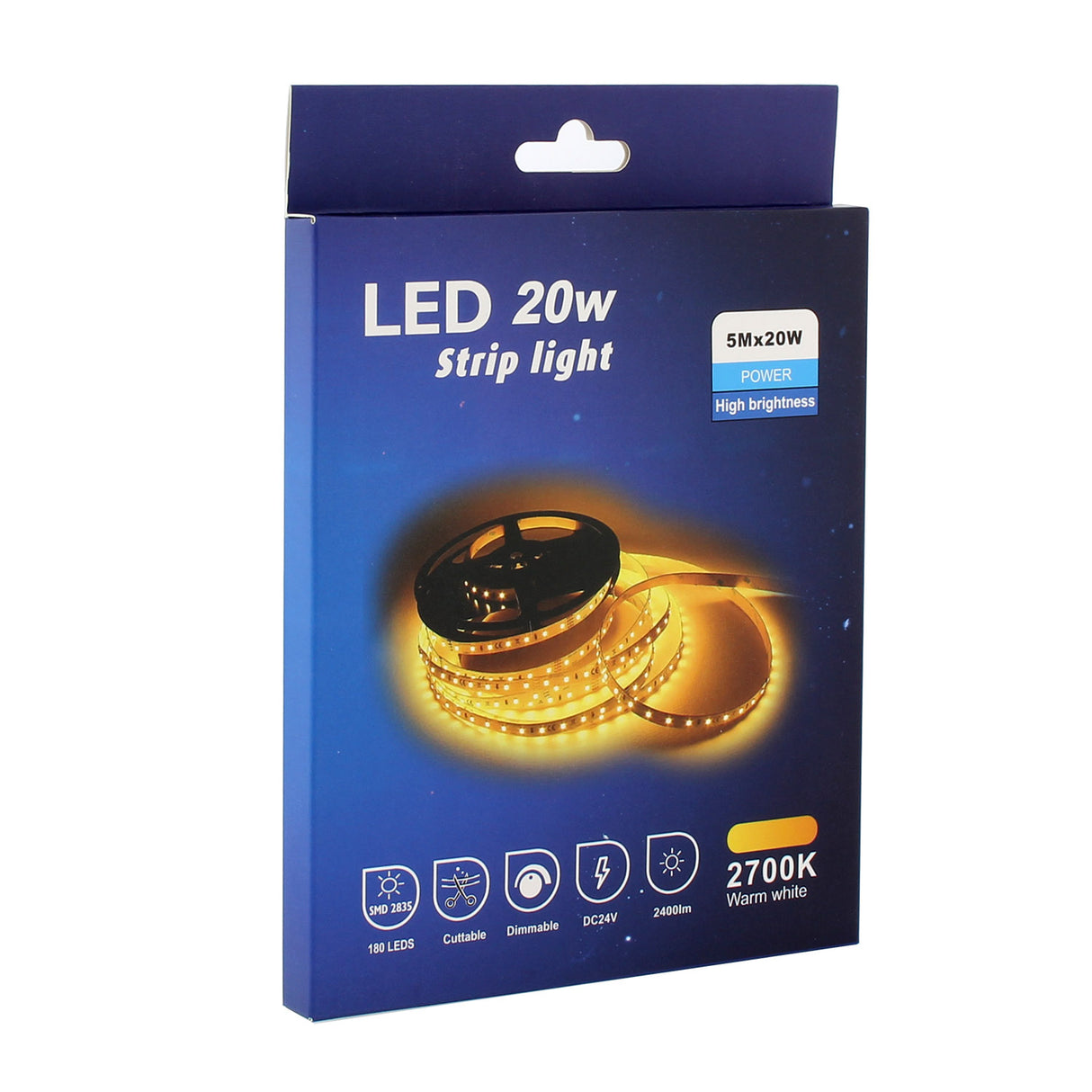 Tira LED de alta potencia lumínica SMD2835. Incorpora cinta adhesiva 3M-300LSE de máxima calidad para colocar la tira en cualquier superficie. Tira de 5 metros.