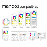Controlador para tiras led RGB de 220V. Permite su control con mando a distancia compatible, APP (Android o IOs) o por voz con Alexa mediante controlador compatible. Transmite los comandos recibidos al resto de controladores a su alcance (30m) aumentando significativamente la distancia de la instalación. 