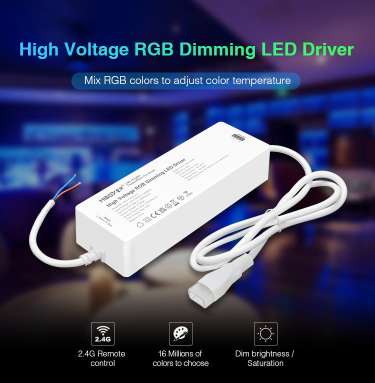 Controlador para tiras led RGB de 220V. Permite su control con mando a distancia compatible, APP (Android o IOs) o por voz con Alexa mediante controlador compatible. Transmite los comandos recibidos al resto de controladores a su alcance (30m) aumentando significativamente la distancia de la instalación. 