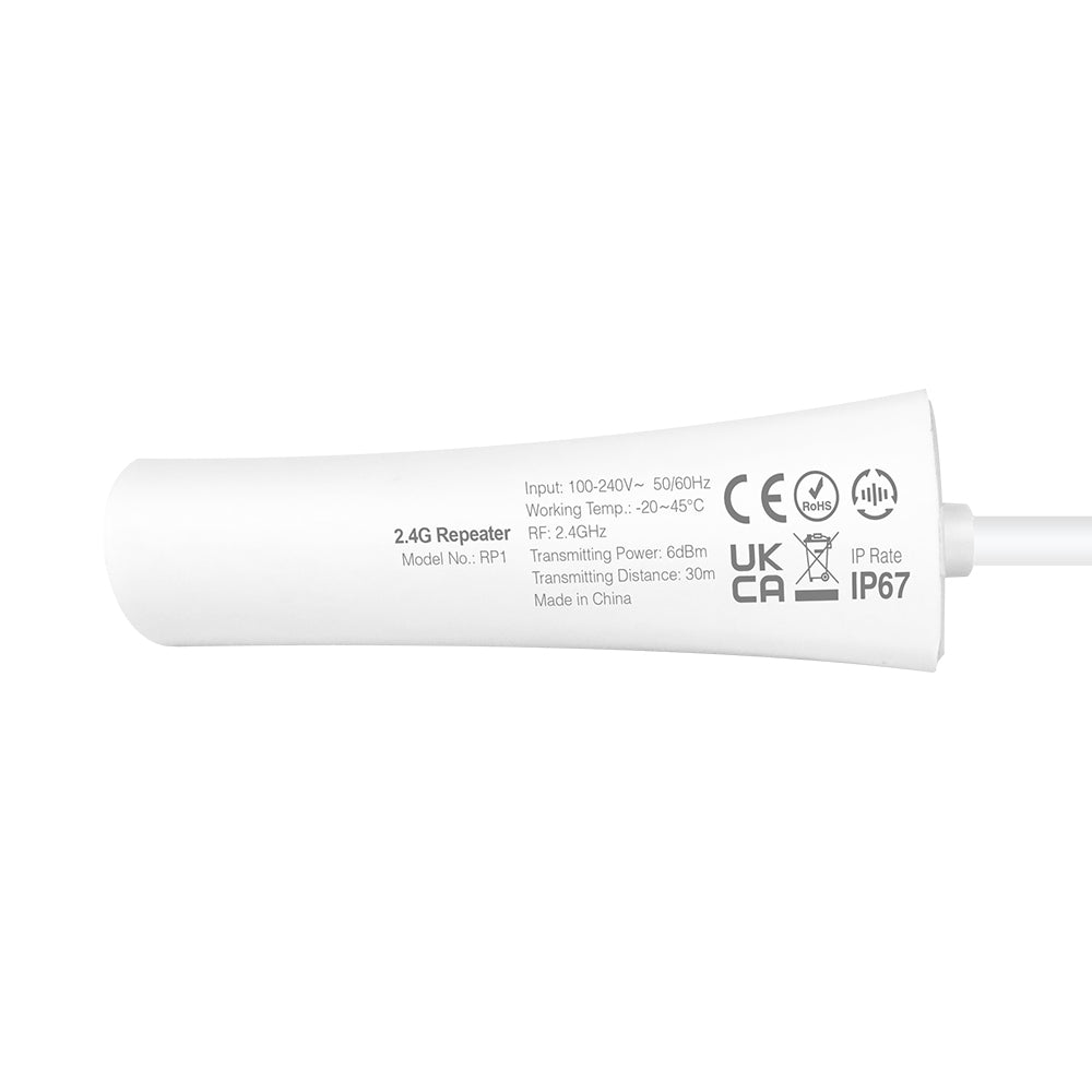 Repetidor RF de 2,4G que admite la función de recepción y transmisión de señales. Es compatible con los mandos a distancia Miboxer 2.4G, un repetidor admite 12 unidades de control remoto al mismo tiempo, el repetidor es adecuado para luces exteriores instaladas en áreas abiertas a grandes distancias.