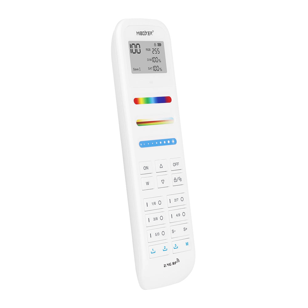 Mando a distancia RF 2.4Ghz. En combinación con un controlador compatible permite el control de cualquier tipo de tira led RGBW, RGB, CCT DUAL y MONO. Permite controlar hasta 100 zonas diferentes. Con teclado táctil.