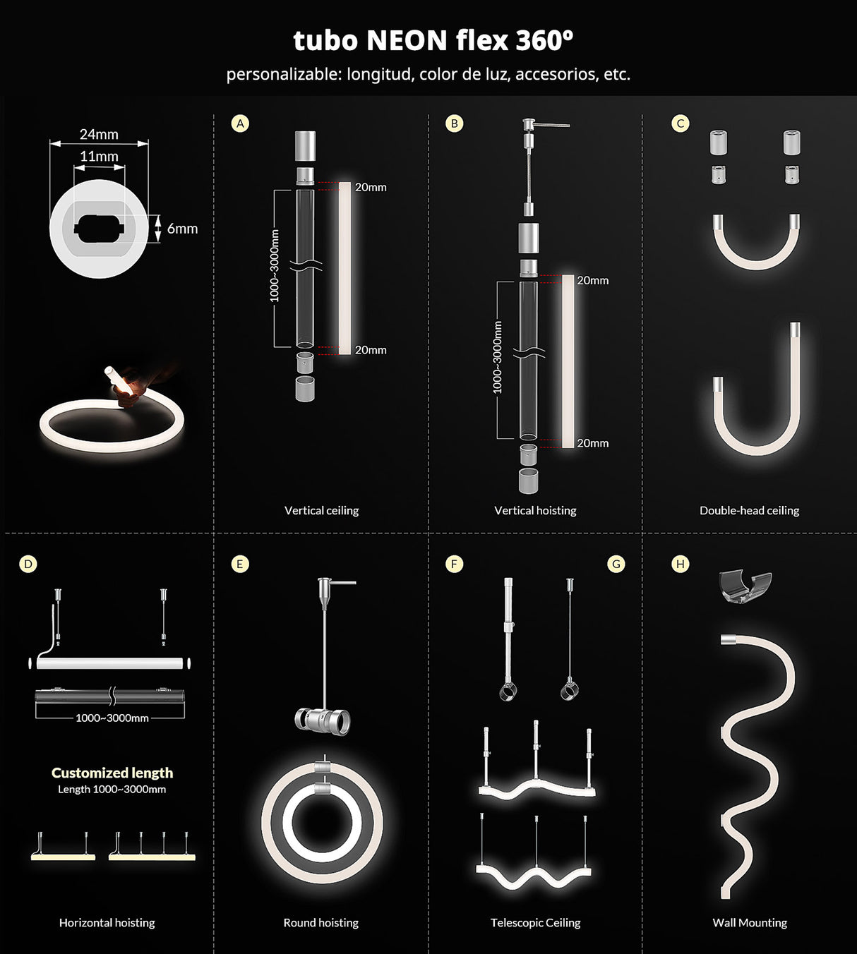 Kit de accesorios para montaje de aro suspendido del tubo profesional de silicona 24mm.