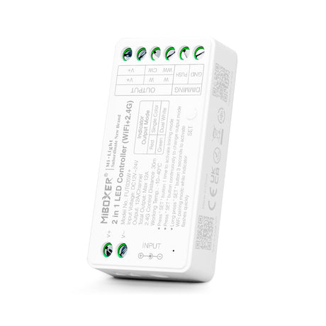 Controlador de última generación para cualquier tipo de tira led CCT DUAL y MONOcolor. Puedes controlar las tiras con cualquier mando RF de MyLight, a través de conectividad 2.4G RF y WiFi mediante APP a través del smartphone Android o iOS y compatible con Alexa (el control por voz de Amazon). Autosincronización con el resto de controladores a su alcance (30m) aumentando significativamente la distancia de la instalación. Un nuevo concepto de controladores profesionales para el control de cualquier tipo de t