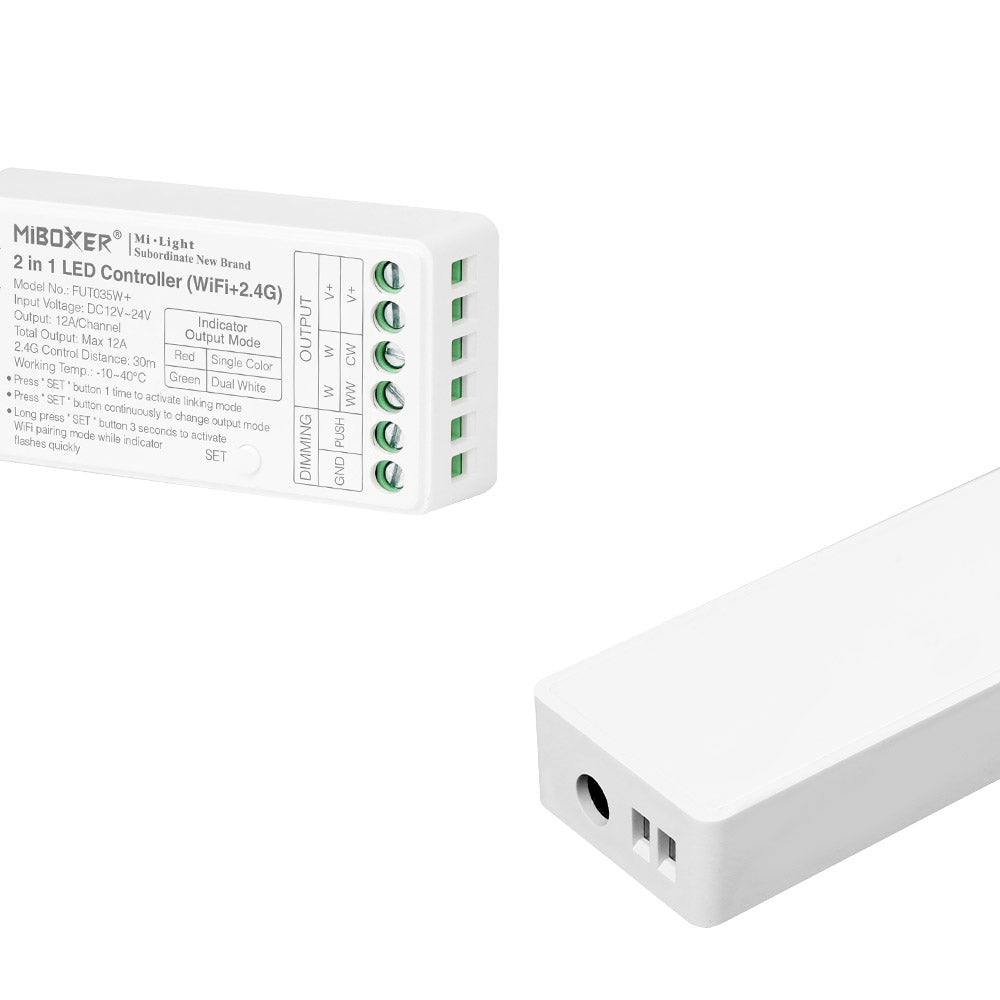 Controlador de última generación para cualquier tipo de tira led CCT DUAL y MONOcolor. Puedes controlar las tiras con cualquier mando RF de MyLight, a través de conectividad 2.4G RF y WiFi mediante APP a través del smartphone Android o iOS y compatible con Alexa (el control por voz de Amazon). Autosincronización con el resto de controladores a su alcance (30m) aumentando significativamente la distancia de la instalación. Un nuevo concepto de controladores profesionales para el control de cualquier tipo de t