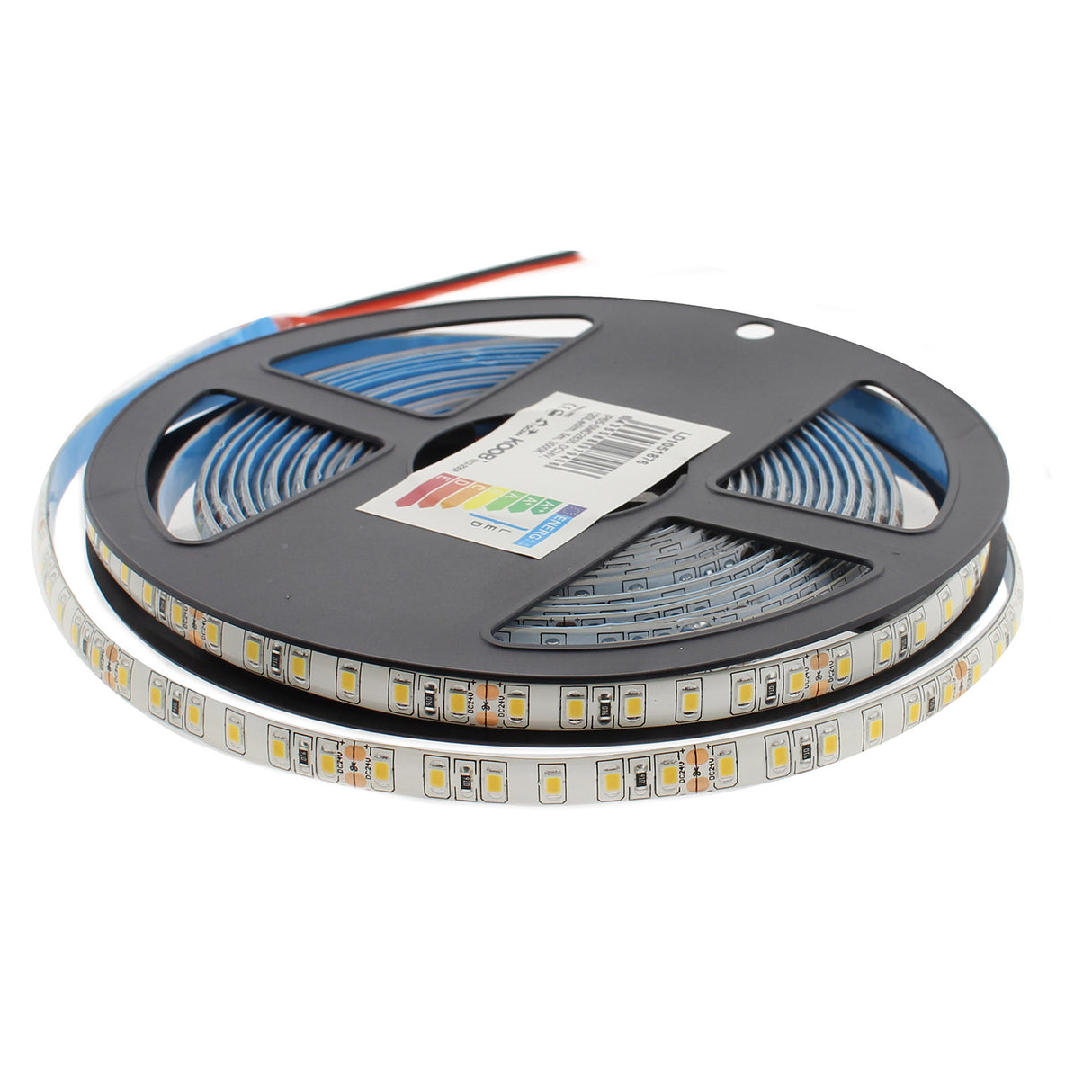 Tira LED de alta potencia lumínica SMD2835. Incorpora cinta adhesiva 3M-300LSE de máxima calidad para colocar la tira en cualquier superficie. Tira de 5 metros.