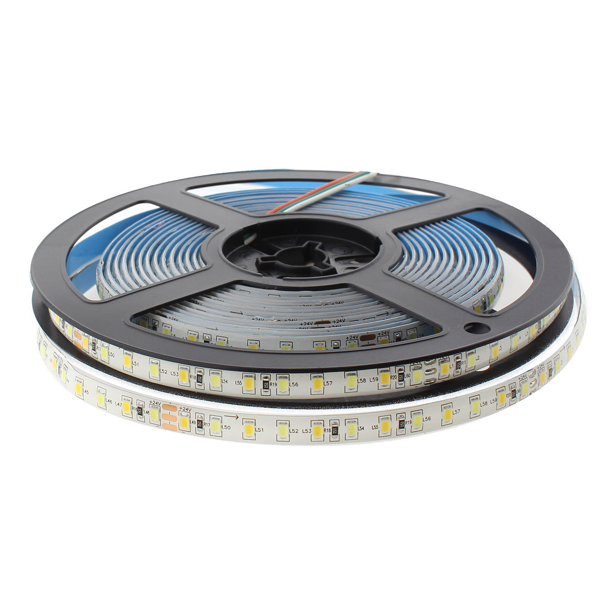 Tira LED flexibles de alto rendimiento con posibilidad de ajustar el tono de luz blanca en toda su gama de tonalidad. Incorpora 120led por metro para una mejor difusión de la luz y un CRI>90 para una reproducción cromática perfecta.