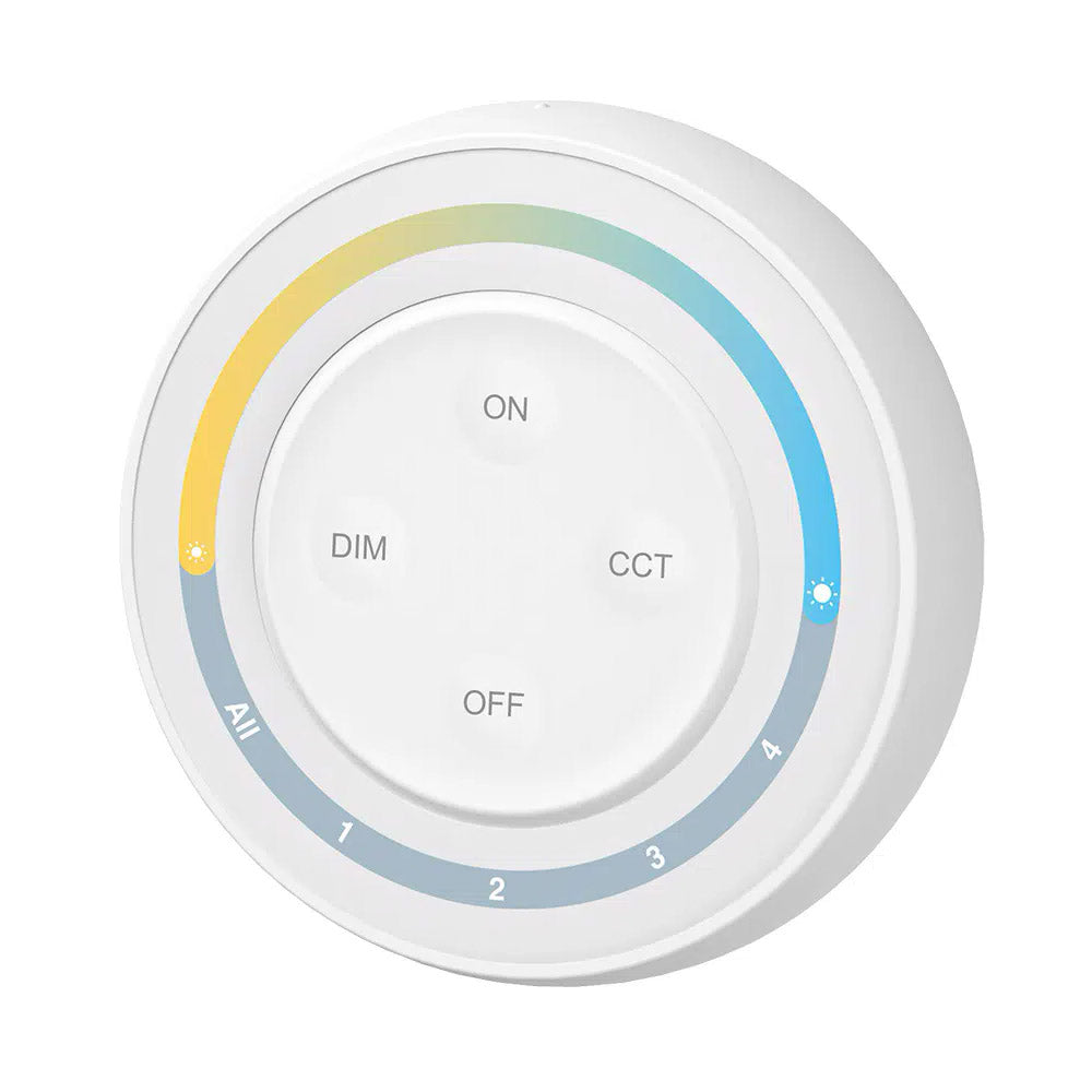 Mando de superficie con control táctil de gran calidad y cuidado diseño. Incorpora base magnética para instalar en cualquier superficie y facilitar la portabilidad. Ideal para el control de la intensidad de las tiras Led monocolor y CCT. Se puede encender/apagar, ajustar la intensidad y seleccionas el color de luz en 4 zonas diferentes. Se alimenta con 2 pilas tipo AAA.