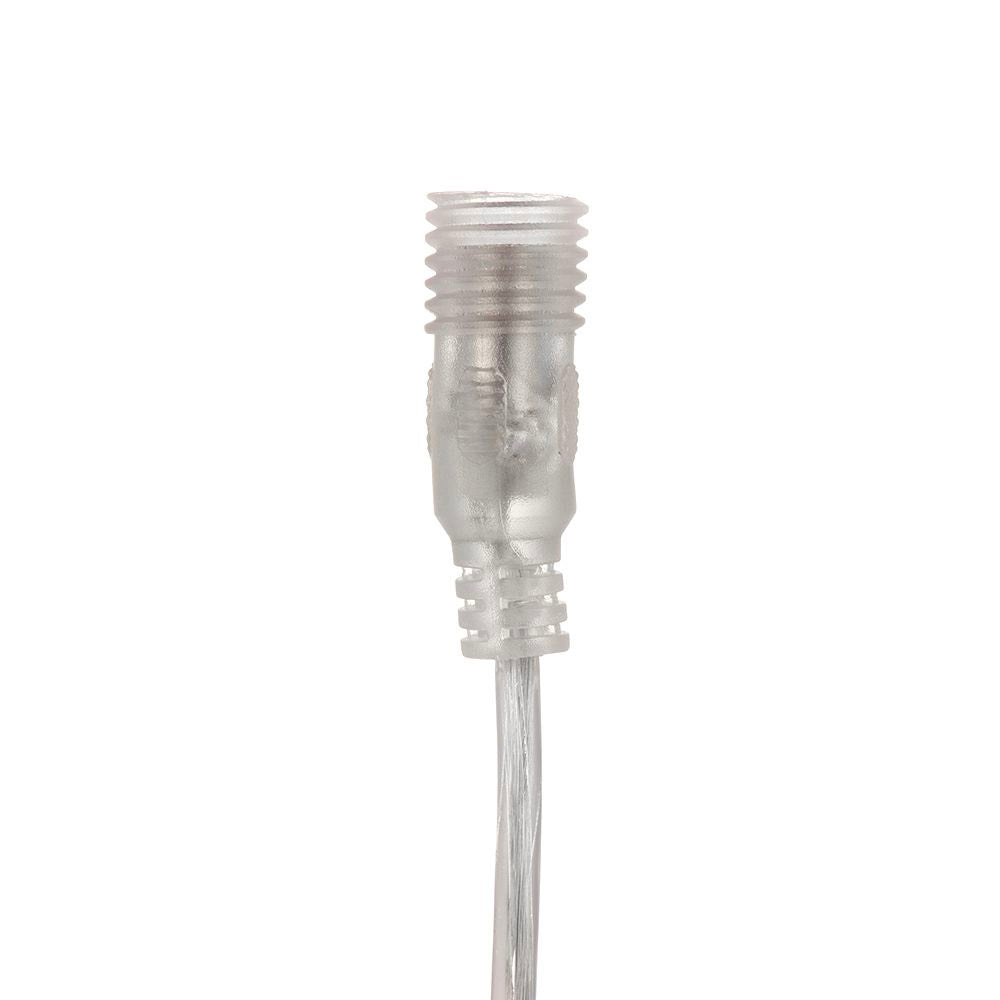 Cable conexión de 2 Pinx0,5mm, de 100cm de longitud con cubierta transparente. Con conector macho y hembra DC 5,5x2,1mm, 2 pines, IP67, resistente al agua