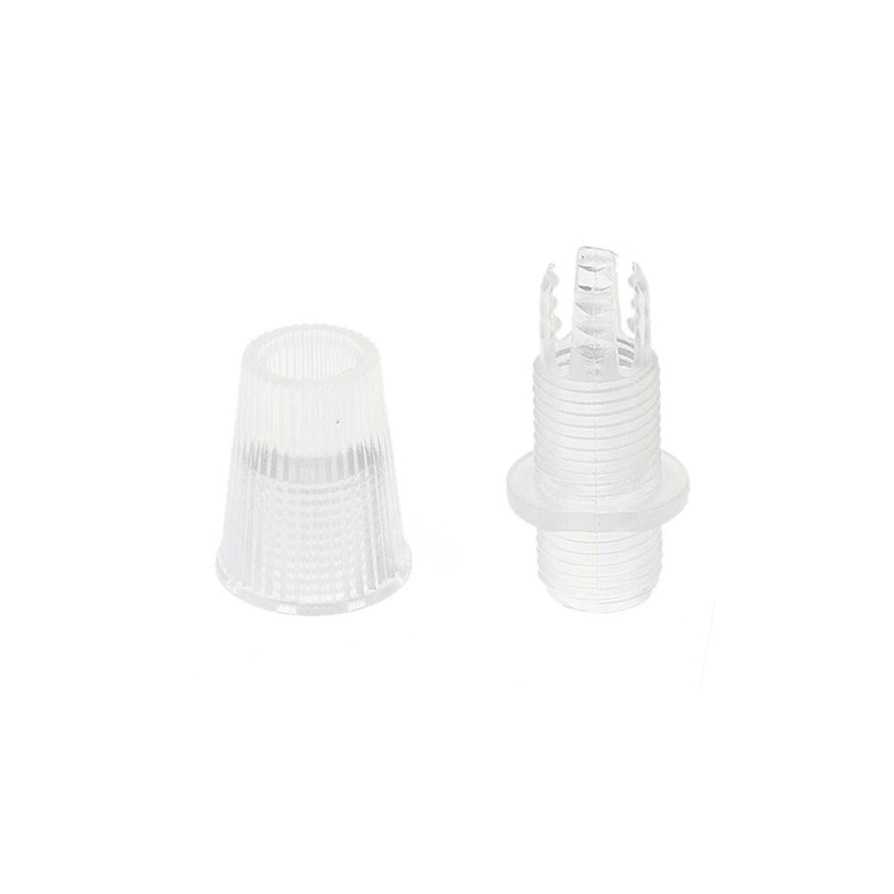 Pieza para aprisionar el cable fabricado en plástico transparente o el cable redondo de 2 hilos para colgar luminarias led. Ideal para descolgar perfiles led. Con diámetro de tuerca exterior de Ø 10mm y diámetro  interior para el paso de cable de Ø 5mm