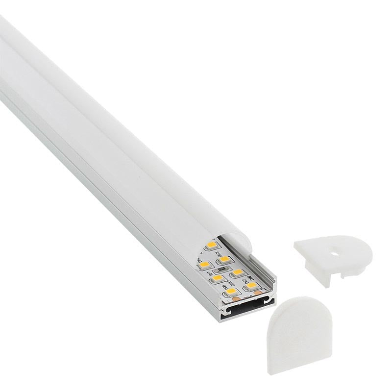 Kit que incluye perfil de aluminio, cubierta opal y tapas laterales. Para proteger y ocultar las tiras led, lo que permite realizar instalaciones profesionales, limpias y con estilo.