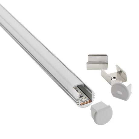 Kit que incluye perfil de aluminio, cubierta opal y tapas laterales. Para proteger y ocultar las tiras led, lo que permite realizar instalaciones profesionales, limpias y con estilo.