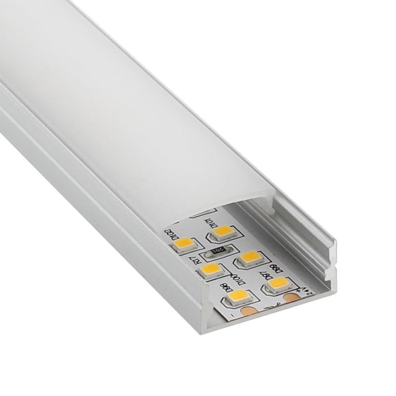 Kit que incluye perfil de aluminio SENSA BIG, cubierta opal y tapas. Para proteger y ocultar las tiras led, lo que permite realizar instalaciones profesionales, limpias y con estilo.