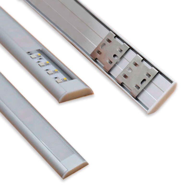 Kit que incluye perfil de aluminio, cubierta opal y tapas laterales. Para proteger y ocultar las tiras led, lo que permite realizar instalaciones profesionales, limpias y con estilo.