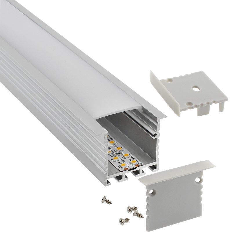 Kit que incluye perfil de aluminio, cubierta opal y tapas laterales (No incluye clips de sujección). Para proteger y ocultar las tiras led, lo que permite realizar instalaciones profesionales, limpias y con estilo.