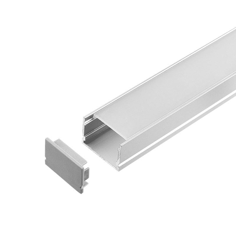 Kit que incluye perfil de aluminio FAT, cubierta opal,  y tapas laterales. Para proteger y ocultar las tiras led, lo que permite realizar instalaciones profesionales, limpias y con estilo.