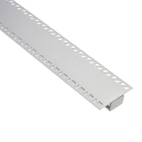 Perfil fabricado en aluminio de alta calidad ideal para iluminación de cualquier ambiente (baños, cocinas, pasillos, salones, etc) Se instala en obra entre el pladur, yeso, azulejos, etc. Dispone de aletas troqueladas que facilita la inserción del cemento u otro material para asegurar así un agarre perfecto a la pared.