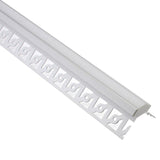 Perfil fabricado en aluminio de alta calidad ideal para iluminación de cualquier ambiente (baños, cocinas, pasillos, salones, etc) Se instala en obra entre el pladur, yeso, azulejos, etc. Dispone de aletas troqueladas que facilita la inserción del cemento u otro material para asegurar así un agarre perfecto a la pared.