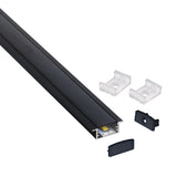 Kit que incluye perfil de aluminio de color negro, cubierta negra y tapas laterales. Para proteger y ocultar las tiras led, lo que permite realizar instalaciones profesionales, limpias y con estilo.
