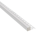 Perfil fabricado en aluminio de alta calidad ideal para iluminación de cualquier ambiente (baños, cocinas, pasillos, salones, etc) Se instala en obra entre el pladur, yeso, azulejos, etc. Dispone de aletas troqueladas que facilita la inserción del cemento u otro material para asegurar así un agarre perfecto a la pared.