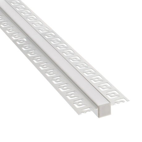 Perfil fabricado en aluminio de alta calidad ideal para iluminación de cualquier ambiente (baños, cocinas, pasillos, salones, etc) Se instala en obra entre el pladur, yeso, azulejos, etc. Dispone de aletas troqueladas que facilita la inserción del cemento u otro material para asegurar así un agarre perfecto a la pared.