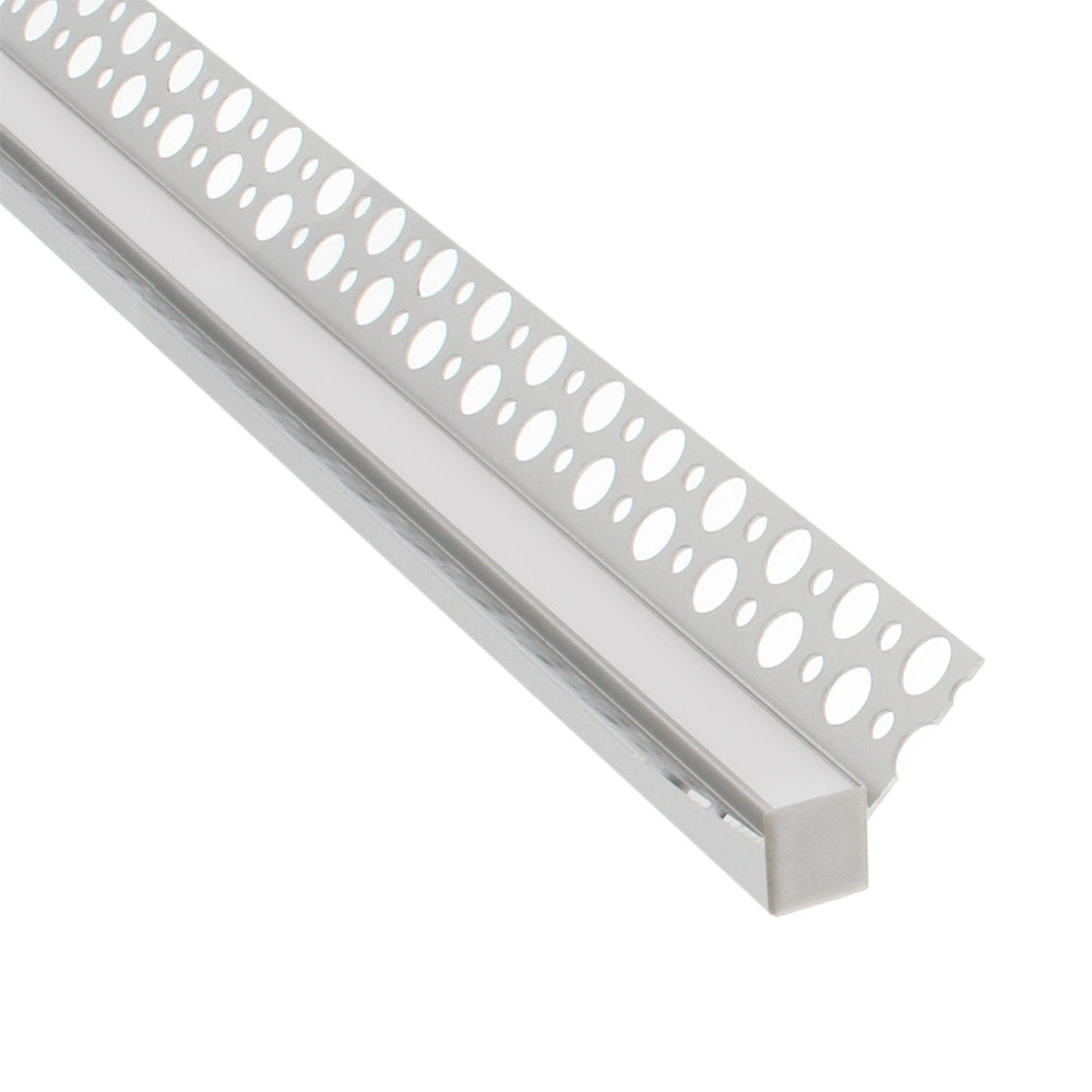 Perfil fabricado en aluminio de alta calidad ideal para iluminación de cualquier ambiente (baños, cocinas, pasillos, salones, etc) Se instala en obra entre el pladur, yeso, azulejos, etc. Dispone de aletas troqueladas que facilita la inserción del cemento u otro material para asegurar así un agarre perfecto a la pared.