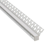 Perfil fabricado en aluminio de alta calidad ideal para iluminación de cualquier ambiente (baños, cocinas, pasillos, salones, etc) Se instala en obra entre el pladur, yeso, azulejos, etc. Dispone de aletas troqueladas que facilita la inserción del cemento u otro material para asegurar así un agarre perfecto a la pared.