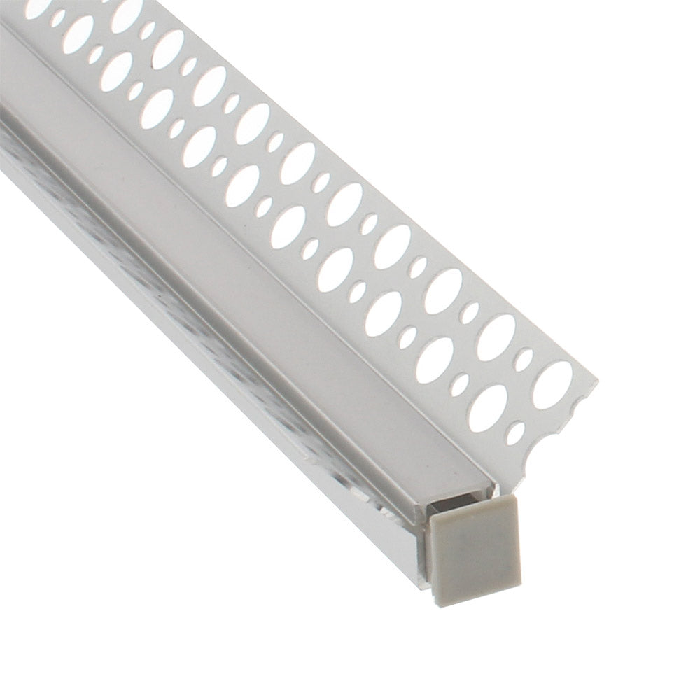 Perfil fabricado en aluminio de alta calidad ideal para iluminación de cualquier ambiente (baños, cocinas, pasillos, salones, etc) Se instala en obra entre el pladur, yeso, azulejos, etc. Dispone de aletas troqueladas que facilita la inserción del cemento u otro material para asegurar así un agarre perfecto a la pared.