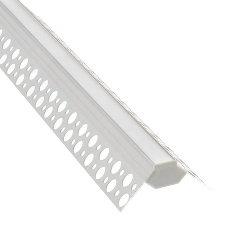 Perfil fabricado en aluminio de alta calidad ideal para iluminación de cualquier ambiente (baños, cocinas, pasillos, salones, etc) Se instala en obra entre el pladur, yeso, azulejos, etc. Dispone de aletas troqueladas que facilita la inserción del cemento u otro material para asegurar así un agarre perfecto a la pared.