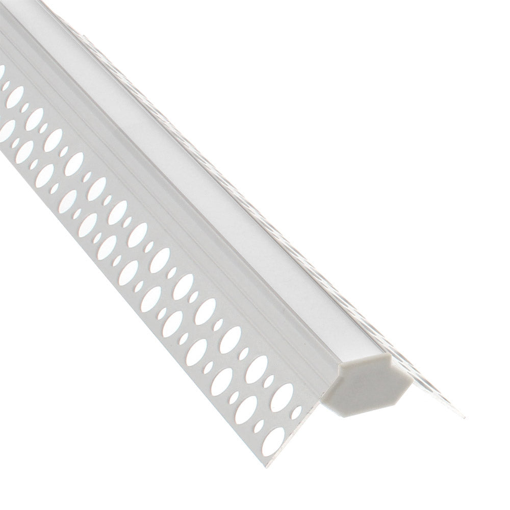 Perfil fabricado en aluminio de alta calidad ideal para iluminación de cualquier ambiente (baños, cocinas, pasillos, salones, etc) Se instala en obra entre el pladur, yeso, azulejos, etc. Dispone de aletas troqueladas que facilita la inserción del cemento u otro material para asegurar así un agarre perfecto a la pared.