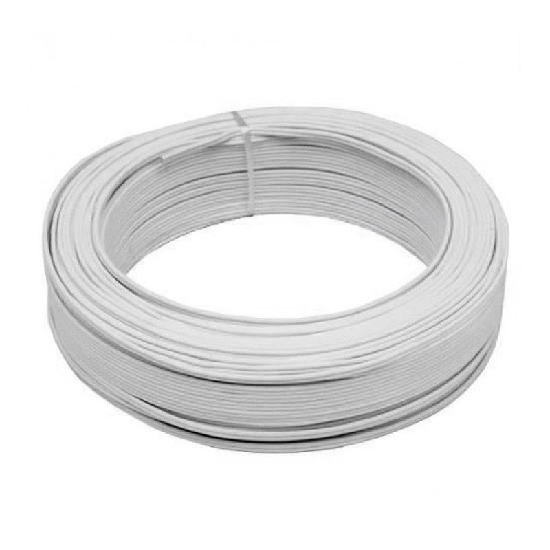 Cable eléctrico paralelo de 2 hilos (2x0,50mm), con cubierta color blanco, con marcas exteriores para diferenciar el polo positivo y negatico. 1 metro de longitud. Ideal para conexiones de focos led o tiras led monocromo.