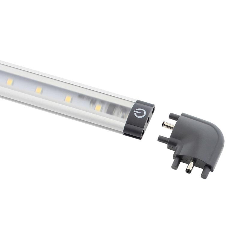 Conector en forma de L (90º) para interconectar barras led FINGER Led de 50, 80 y 100cm para conseguir instalaciones de iluminación lineal de forma fácil y sencilla.