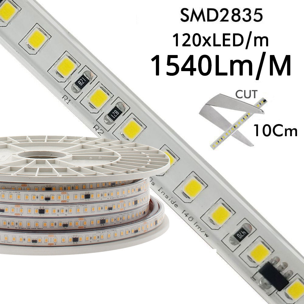 Carrete de 20 metros de tira LED flexible BRIDGELUX SMD2835-DC220V con regulación TRIAC de la más alta calidad para proyectos profesionales. Por su flexibilidad y alta luminosidad es ideal para crear una iluminación de calidad en todo tipo de ambientes, tanto en interiores como en exteriores.