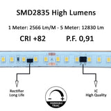 1 metro de tira LED flexible BRIDGELUX SMD2835-DC220V con regulación TRIAC de la más alta calidad para proyectos profesionales. Por su flexibilidad y alta luminosidad es ideal para crear una iluminación de calidad en todo tipo de ambientes, tanto en interiores como en exteriores.