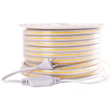 Tira LED flexible COB  (1 metro) de 288 led/metro de alta tensión que se conecta directamente a la red eléctrica de 220V mediante un alimentador. Nueva tira que no necesita conectores intermedios, su sistema innovador de conectores rápidos hacen mas sencilla su instalación. Por su flexibilidad y alta luminosidad es ideal para crear una iluminación de calidad en todo tipo de ambientes, tanto en interiores como en exteriores (IP65).  Incluye cinta adhesiva para una fácil instalación.