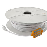 Carrete de 50 metros de tira LED flexible COB de 288 led/metro de alta tensión que se conecta directamente a la red eléctrica de 220V mediante un alimentador. Sus mínimas dimensiones de 4*10mm, con protección impermeable al agua IP68 y nueva cubierta de silicona que emiten una iluminación lineal sin puntos. Por su flexibilidad y alta luminosidad es ideal para crear una iluminación de calidad en todo tipo de ambientes, tanto en interiores como en exteriores. Incluye cinta adhesiva para una fácil instalación.