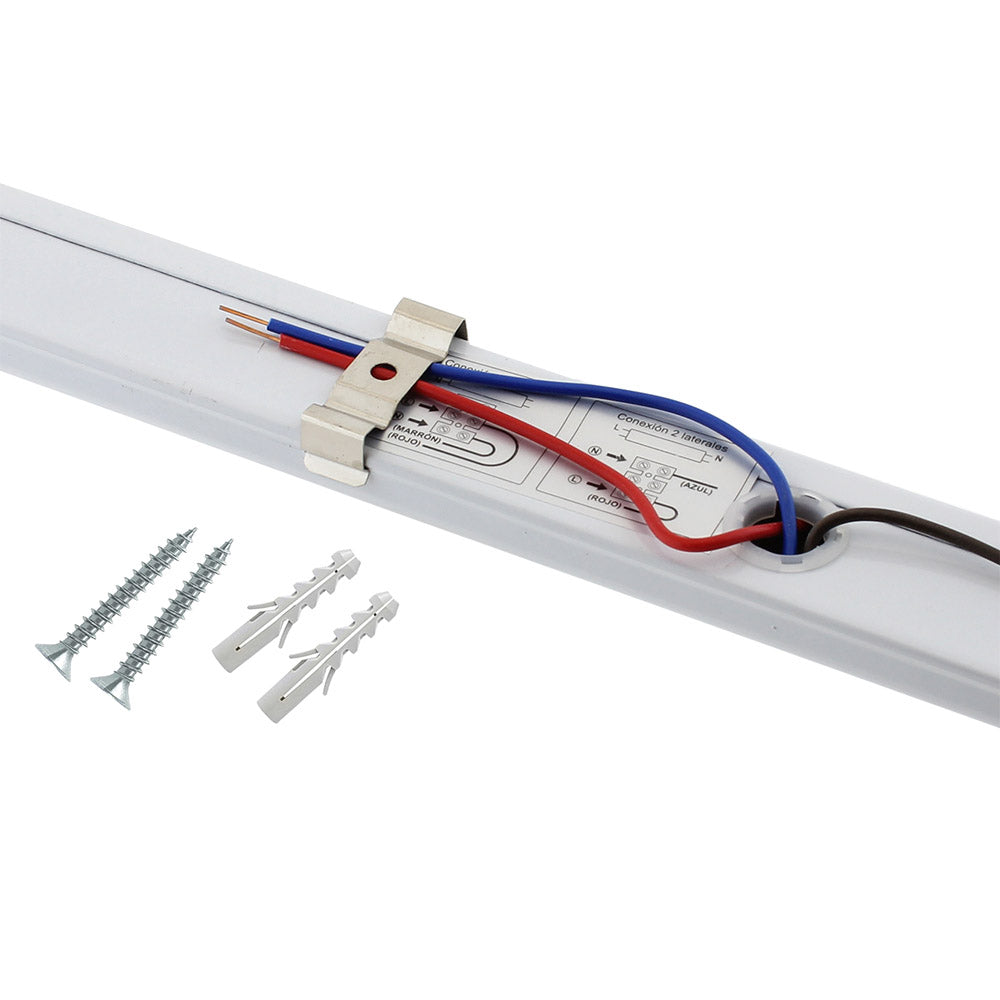 Regleta con conectores T8 para instalar fácilmente 1 tubo LED de 150cm. Fácil configuración e instalación. Preparado para instalar tubos led con conexión  a 1 ó 2 laterales.