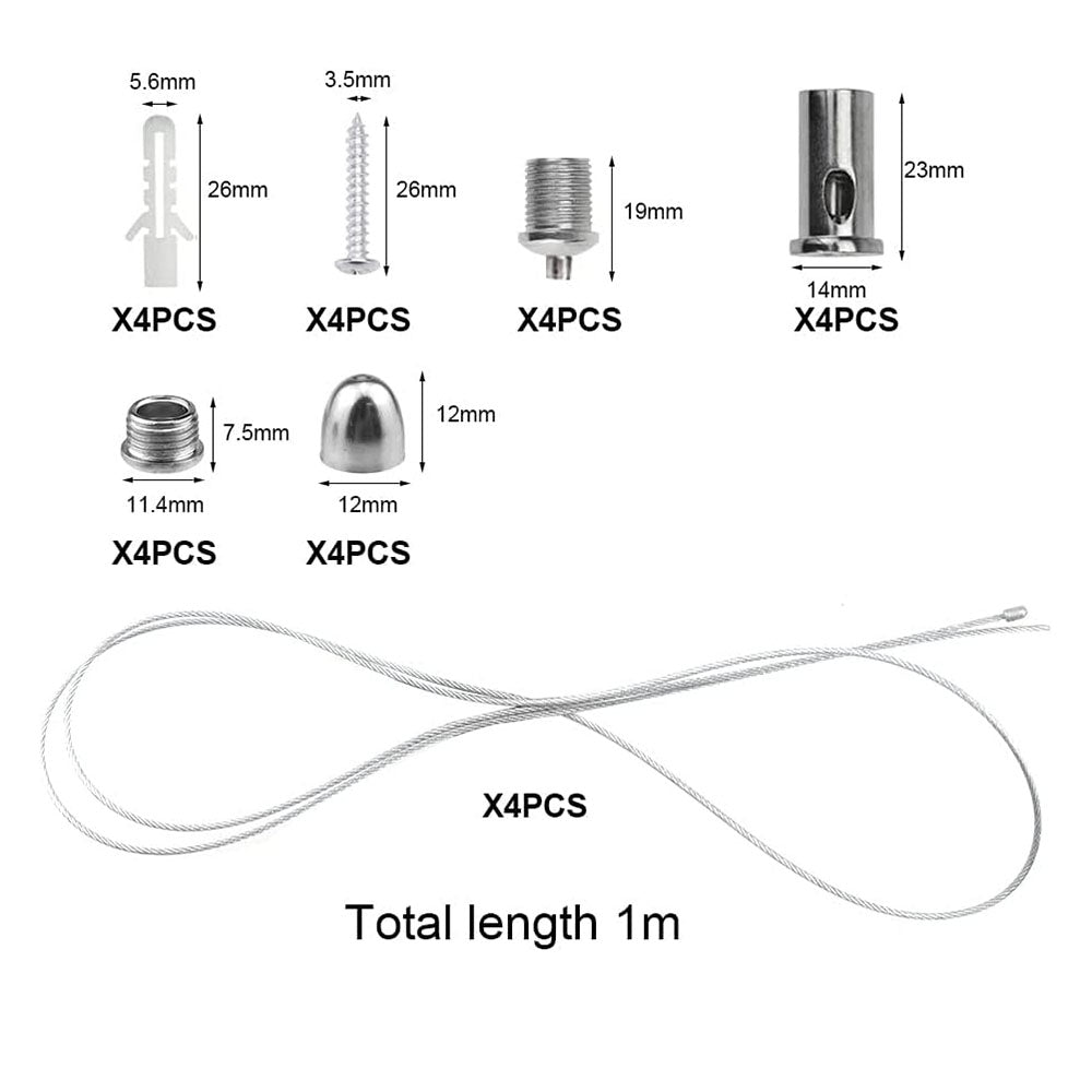 Kit de cables de acero, tornillos y embellecedores para la instalación de paneles LED en todo tipo de techos