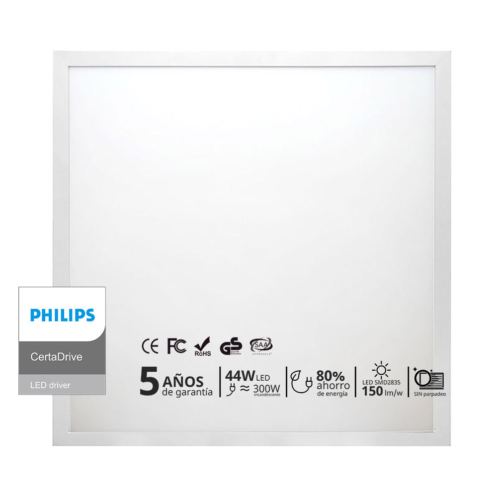 Pack 10 x Paneles Led de alta luminosidad de máxima calidad con 5 años de garantía. Con driver led Certadrive para un panel de máxima calidad. Iluminación backlight que asegura que el panel led no amarillee con el tiempo de uso. ideal para las instalaciones más exigentes. Marco en color blanco para una mejor integración en la decoración. UGR<19 para un mayor confort visual. Su bajo índice de deslumbramiento incide en un aumento en la concentración, mayor rendimiento laboral y en la capacidad de estudio. Cer