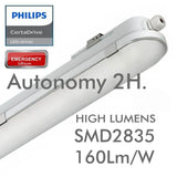 Innovadora Regleta EMERGENCIA LED con tecnología CCT - Color seleccionable (3000K-4000K-6000K) con PHILIPS Driver. Su diseño elegante presenta una cubierta semi transparente fabricada con materiales de primera calidad: Policarbonato y ABS. Incorpora batería de emergencia,  no permanente,  con hasta 2 horas de autonomía, brindando tranquilidad en situaciones críticas. Cuando la electricidad falla, la regleta aún proporciona un 20% de luminosidad, manteniendo el entorno iluminado y seguro. 